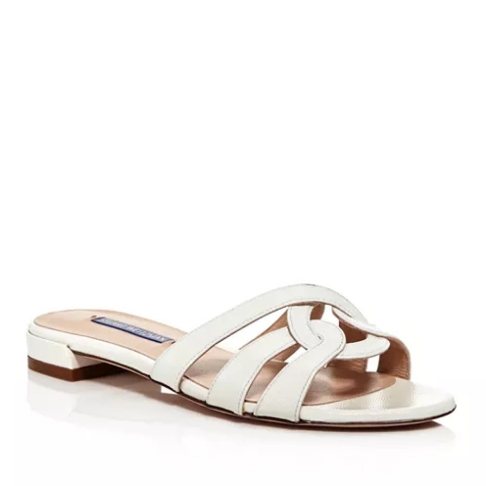 STUART WEITZMAN ‘Cami’ Ivory Knotted Leather Slides, Sz 8.5, Retail $398